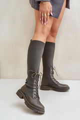 Women's eco-leather textile knee high boots