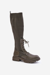 Women's eco-leather textile knee high boots