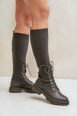 Women's eco-leather textile knee high boots