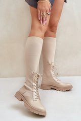 Women's eco-leather textile knee high boots