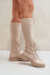 Women's eco-leather textile knee high boots