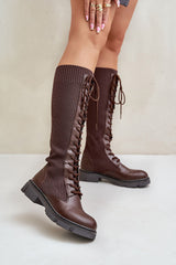 Women's eco-leather knee high rounded toes boots