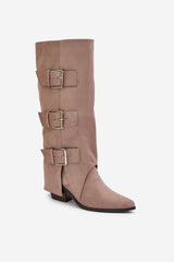 Stylish women's pillar-shaped heel boots