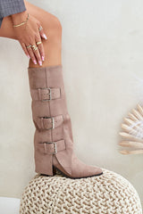 Stylish women's pillar-shaped heel boots