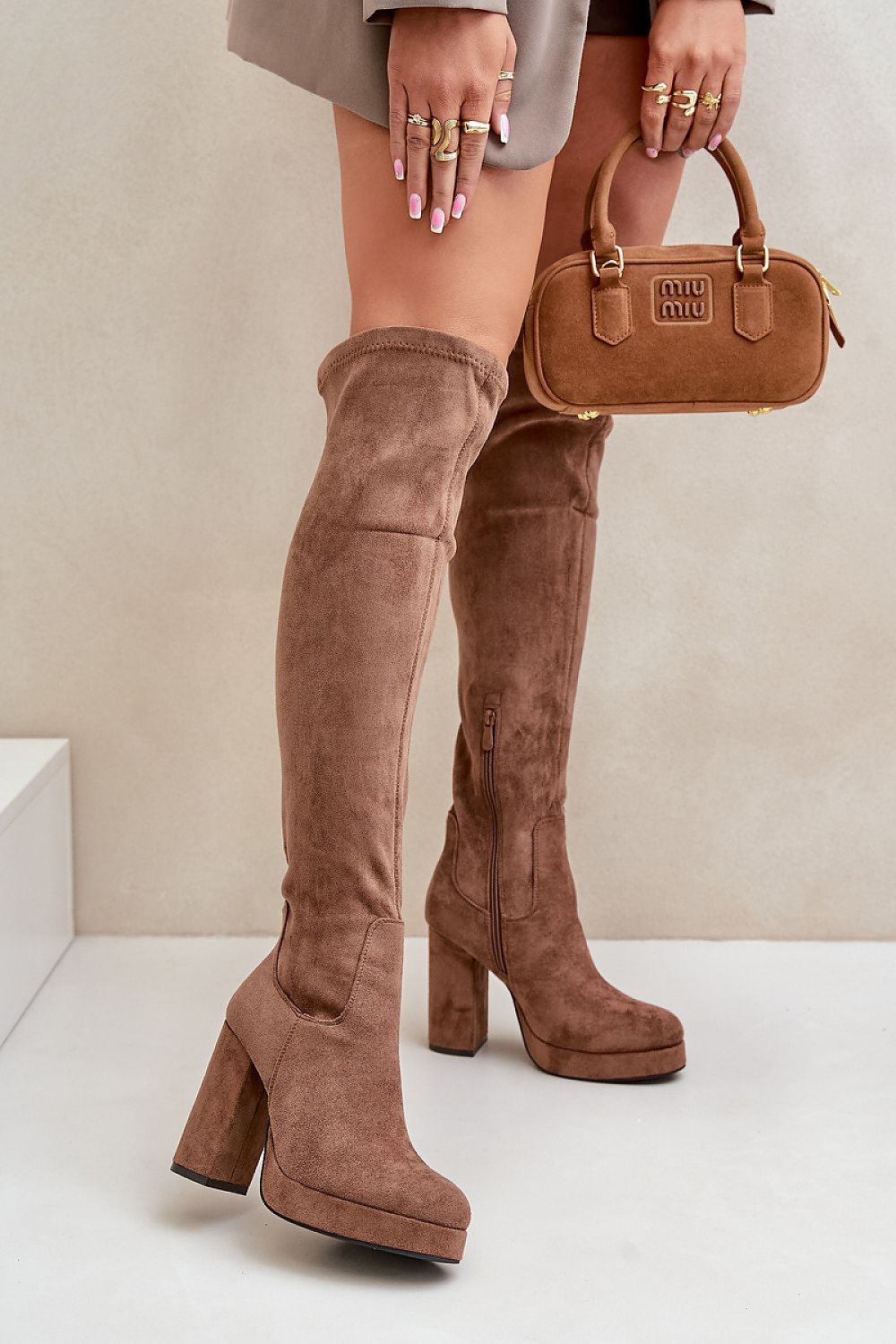 Women's slip-on eco-suede knee-hight heel boots