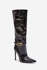 Elegant lacquered eco leather knee-high boots