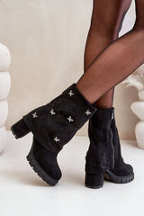 Women decorated turned-up upper heel boots