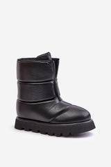 Lightweight black eco-leather snow boots