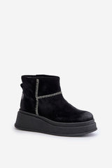 Women's black natural leather snow boots