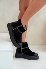 Women's black natural leather snow boots