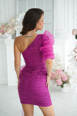 One shoulder shimmering fabric short evening dress