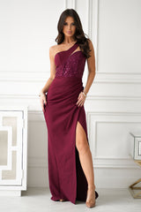 Unique Sequin One Shoulder Long Side Slit Evening dress