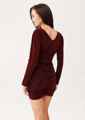 Long sleeves brocade fitted mini party dress