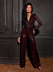 Long sleeves sequin embroidered formal jumpsuit