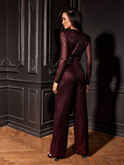 Long sleeves sequin embroidered formal jumpsuit