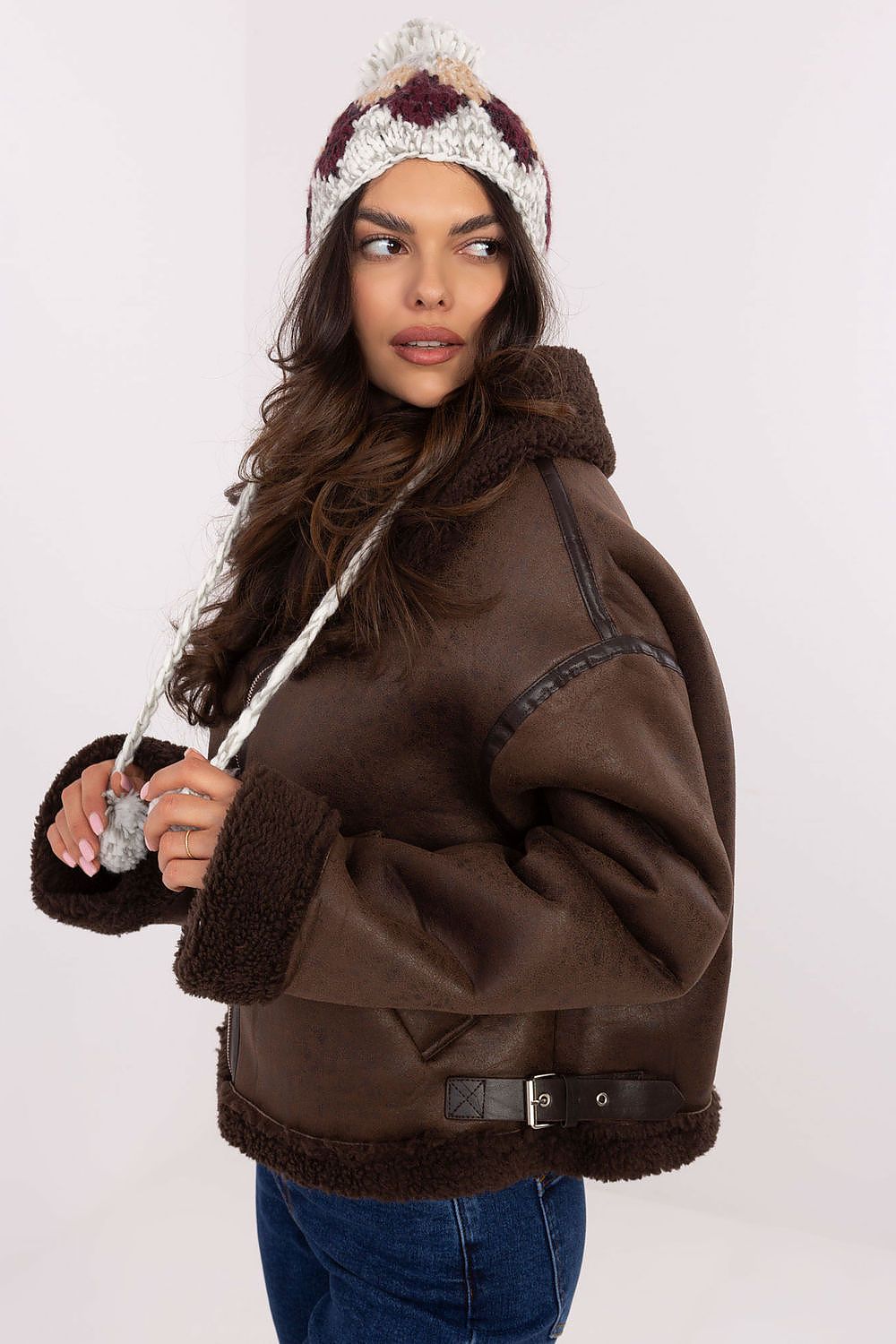 AT Geometric Pom-Pom Earflap Hat Secondary image