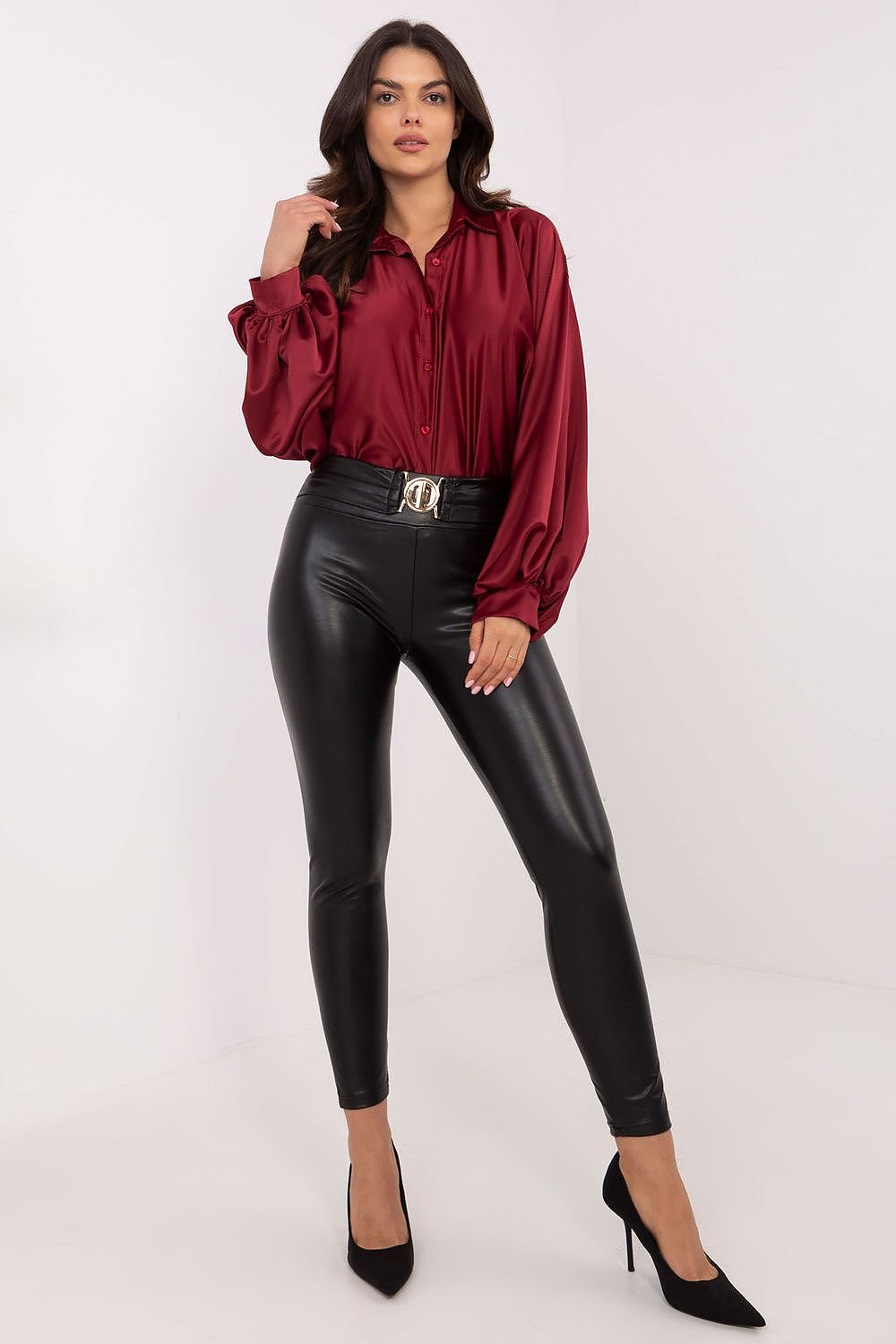 Elegant eco-leather pants with a smooth texture