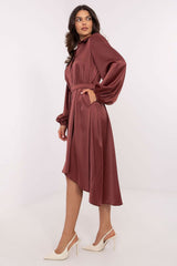 Buff cuffed sleeves asymmetrical cut cocktail shirt dress