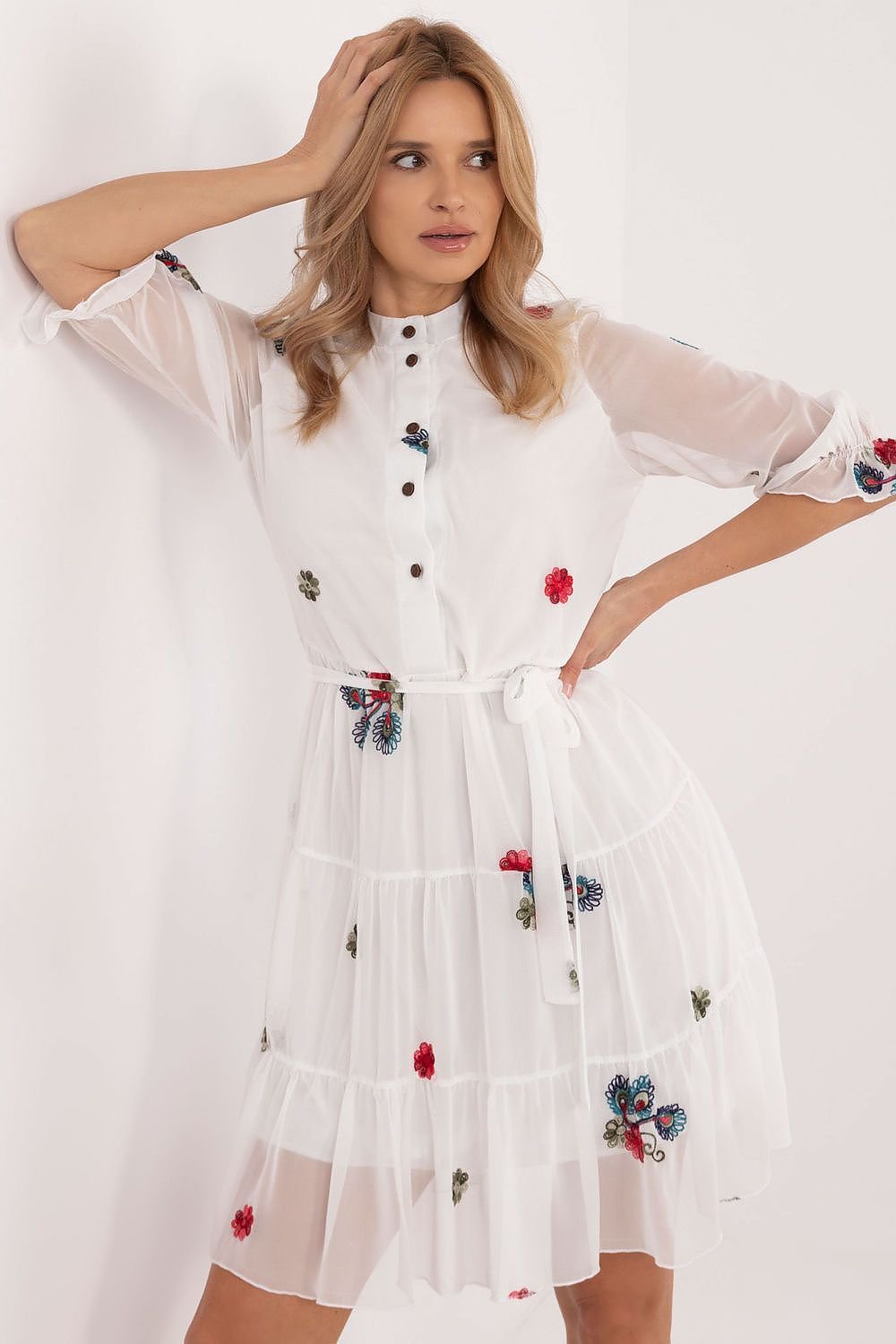 Unique flared 3/4-length sleeves day dress