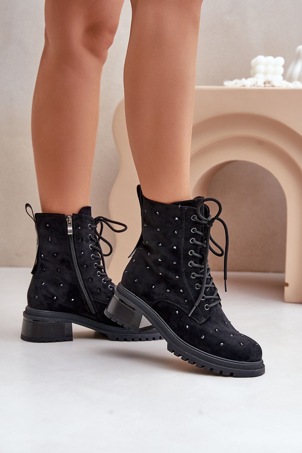 Women black laced eco-suede boots