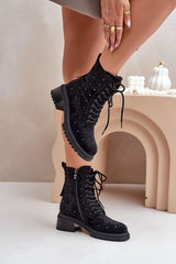 Women black laced eco-suede boots