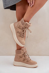 Low platform cozy lace snow boots