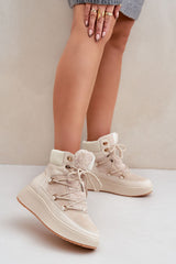 Low platform cozy lace snow boots