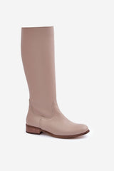 Women's natural leather beige heel boots