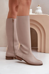 Women's natural leather beige heel boots