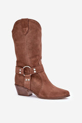 Natural suede cowboy heel boots