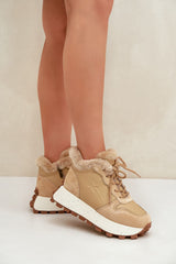 Women's natural leather beige sneakers