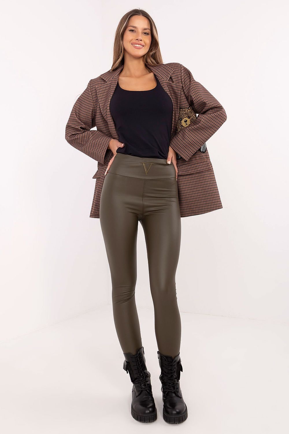 Stylish faux leather green leggings