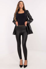 Stylish eco-leather high waist black leggings