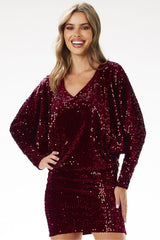 Long sleeves sequin mini evening dress