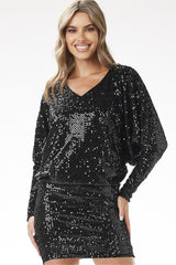 Long sleeves sequin mini evening dress