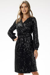 Delightful long sleeves sequin velour evening dress