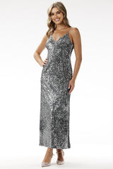 Glamorous velour with sequins maxi evening dress