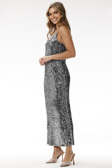 Glamorous velour with sequins maxi evening dress