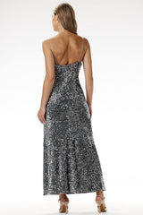 Glamorous velour with sequins maxi evening dress