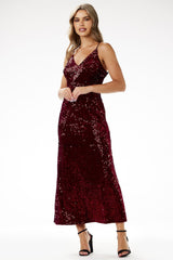 Glamorous velour with sequins maxi evening dress