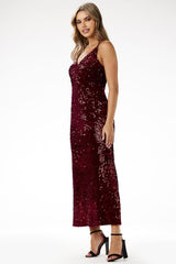 Glamorous velour with sequins maxi evening dress