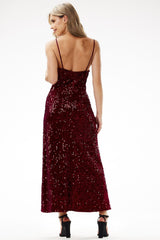 Glamorous velour with sequins maxi evening dress