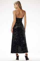 Glamorous velour with sequins maxi evening dress