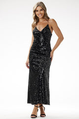 Glamorous velour with sequins maxi evening dress