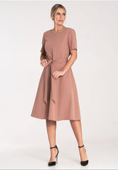 Short sleeves classic midi dress with pleats