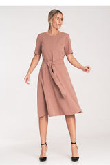 Short sleeves classic midi dress with pleats