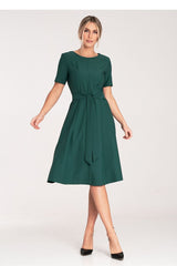 Short sleeves classic midi dress with pleats