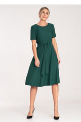 Short sleeves classic midi dress with pleats