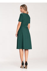 Short sleeves classic midi dress with pleats