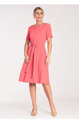 Short sleeves classic midi dress with pleats